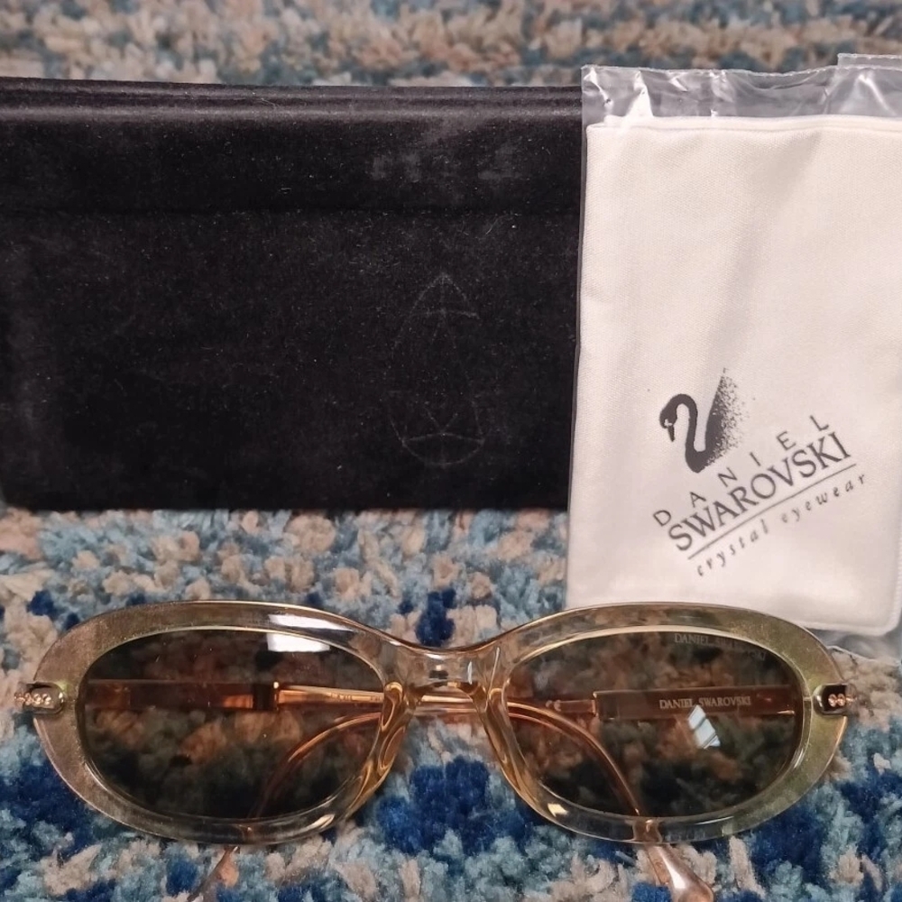 Vintage Daniel Swarovski S539/20/6052 Sunglasses Transparent Green/Gold w/Case